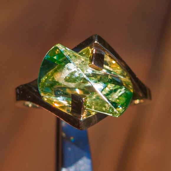 Neon-Lens Spinel Ring | 14 k Gold | Strellman's, c. 1960s - Picture 3 of 17